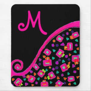 ALFOMBRILLA DE RATÓN ROSA FUCHSIA BLACK ABSTRACT DECO MONOGRAM