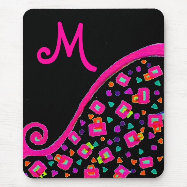 ALFOMBRILLA DE RATÓN ROSA FUCHSIA BLACK ABSTRACT DECO MONOGRAM (Frente)