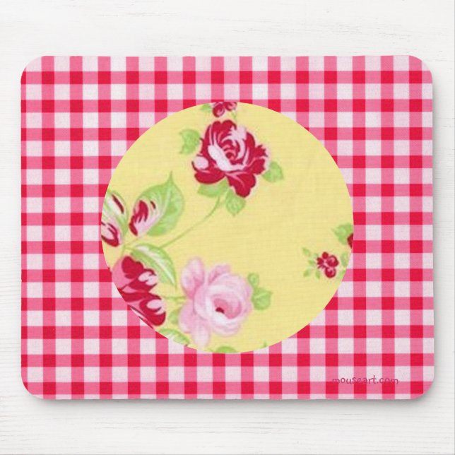 Alfombrilla De Ratón Rosa Gingham Mousepad (Frente)