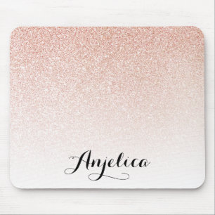Alfombrilla De Ratón Rosa Gold Faux Purpurina Ombre Nombre personalizad
