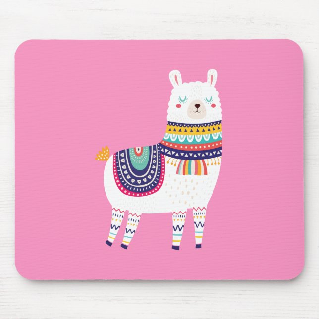 Alfombrilla De Ratón Rosa lindo de la llama (Frente)
