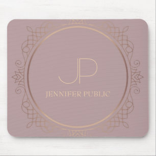 Alfombrilla De Ratón Rosa Monograma Dorado Modelo elegante moderno