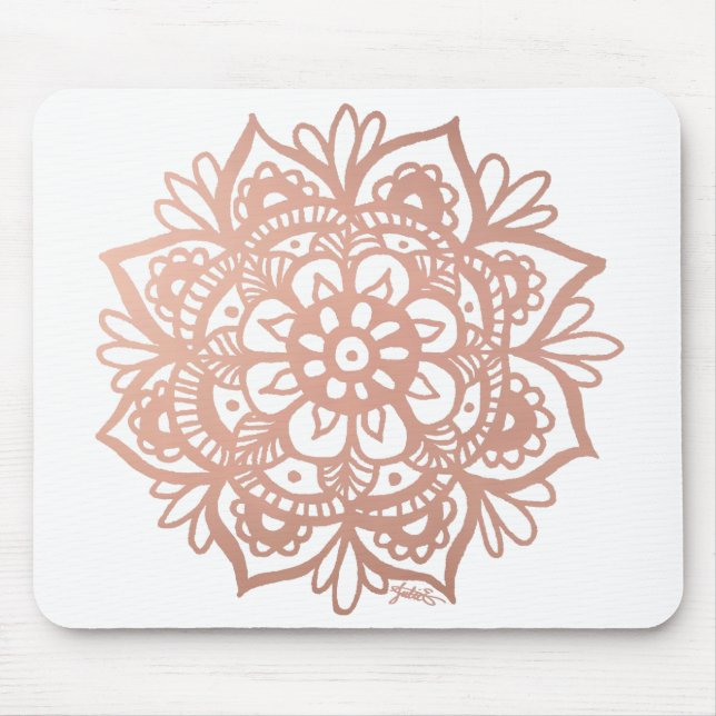 Alfombrilla De Ratón Rosa Oro Mandala Flor Rosa Mousepad (Frente)