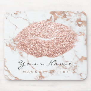 Alfombrilla De Ratón Rosa Purpurina de Mármol de Oro Nombre Maquillaje