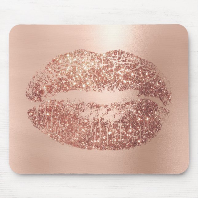 Alfombrilla De Ratón Rosa Purpurina de oro Girly Beauty Lips Kiss Pink (Frente)