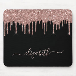 Alfombrilla De Ratón Rosa Purpurina de oro gotea negro personalizado