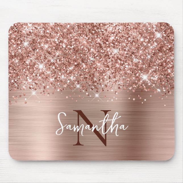 Alfombrilla De Ratón Rosa Purpurinoso Gold Glam Monogrammed (Frente)