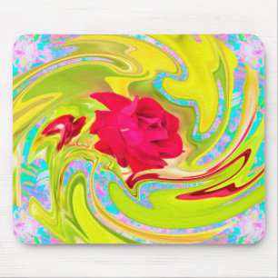 Alfombrilla De Ratón Rosa Roja Abstracta sobre Remolino Amarillo y Acuá