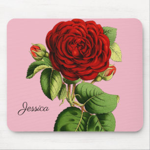 Alfombrilla De Ratón Rosa roja vintage con tu nombre