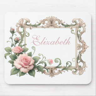 Alfombrilla De Ratón Rosa Rosa Blush Nombre Personalizado