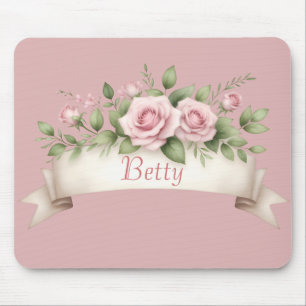 Alfombrilla De Ratón Rosa Rosa Blush Nombre Personalizado
