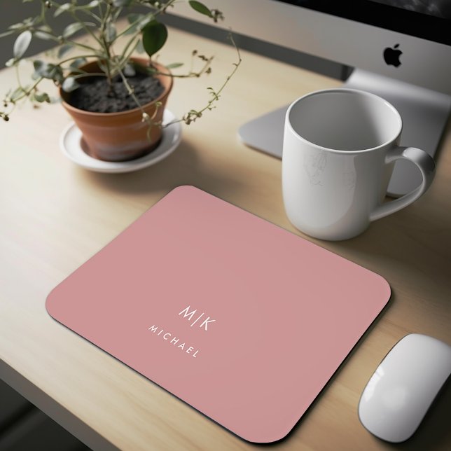 Alfombrilla De Ratón Rosa Rosa Dusty | Monograma moderno (A modern and minimalist dusty rose pink mousepad)