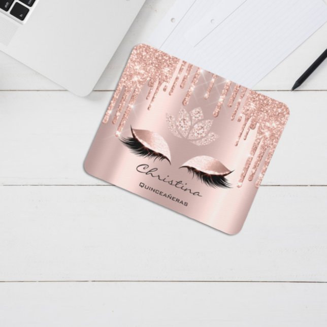 Alfombrilla De Ratón Rosa rosa maquillaje latigazos Perfora nombre de G (Pink Rose Makeup Lashes Drips Girly Lotus Name Mouse Pad)