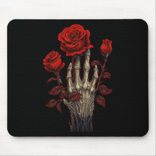 Alfombrilla De Ratón Rosa Skeleton Skull Hand Red Flower Rosa 1
