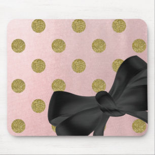 Alfombrilla De Ratón Rosa Suave Dorado Brillo Glam Lunares Lindo