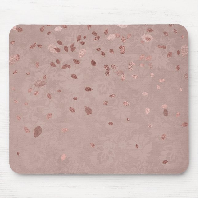 Alfombrilla De Ratón Rosa Tan Brown Luminoso Oro Elegante Hojas al Azar (Frente)