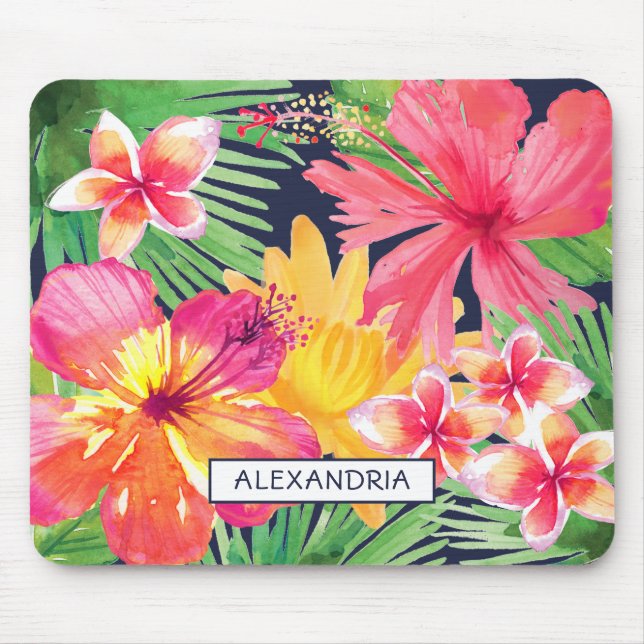 Alfombrilla De Ratón Rosa tropical floral Hibiscus Plumeria Personaliza (Frente)