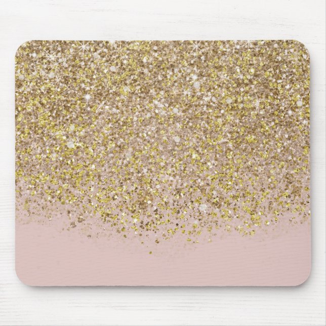 Alfombrilla De Ratón Rosa y dorado Glitter Moderno Glam Chic de moda (Frente)