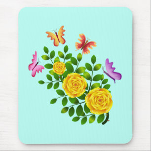 Alfombrilla De Ratón Rosas Amarillas Y Mariposas