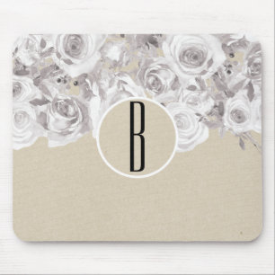 Alfombrilla De Ratón Rosas blancas rústicas de invierno Kraft Chic desv