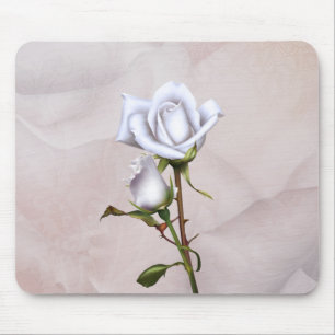 Alfombrilla De Ratón Rosas Blancas Suaves Elegante Estilo Chic Desgasta