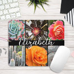 Alfombrilla De Ratón Rosas Cacti guión de fotos elegantes moda de nombr<br><div class="desc">Rosas brillantemente rojos, amarillos y de matiz naranja y exuberantes cactus verdes, acuáticos y negros gritan cálidos días de verano. Disfrute de las flores y del ambiente tranquilo de un vibrante jardín cuando utilice esta impresionante fotografía personalizada mousepad. Hace un gran regalo para alguien especial! Simplemente teclee el nombre de...</div>