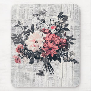 Alfombrilla De Ratón Rosas Coral Rosa Vintage Arte Botánico de Periódic
