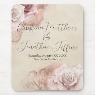 Alfombrilla De Ratón Rosas de acuarela Pergamino Rústico Glam Boda