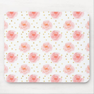 Alfombrilla De Ratón Rosas de acuarela rosa de Confetti dorado