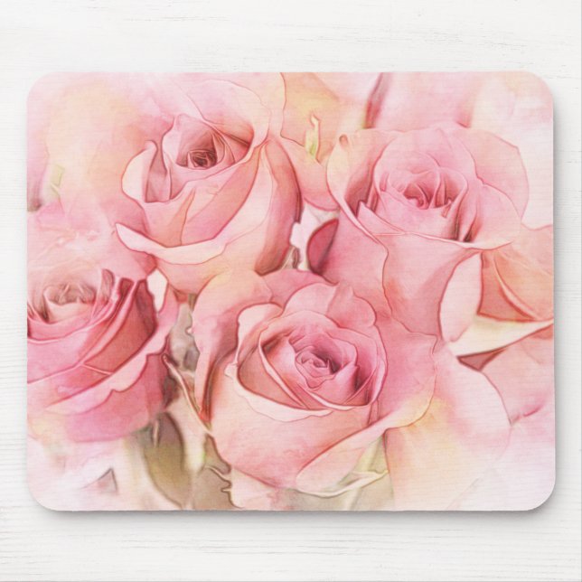 Alfombrilla De Ratón Rosas de acuarela rosada (Frente)