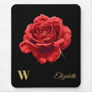 Alfombrilla De Ratón Rosas de Crimson en escritura de oro negro persona