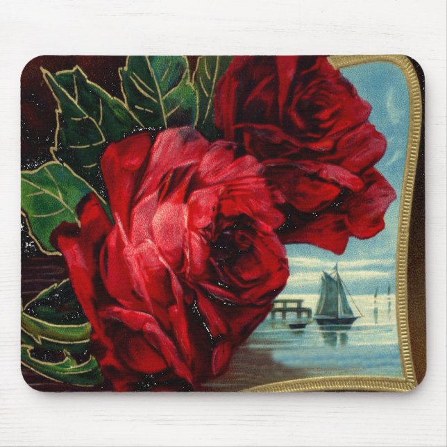 Alfombrilla De Ratón Rosas de época y barco velero (Frente)