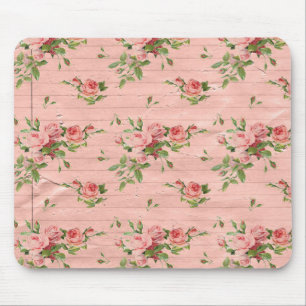 Alfombrilla De Ratón Rosas de madera rosados rústicos