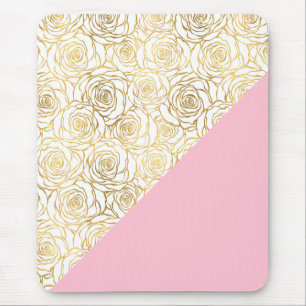 Alfombrilla De Ratón Rosas de oro con rosa