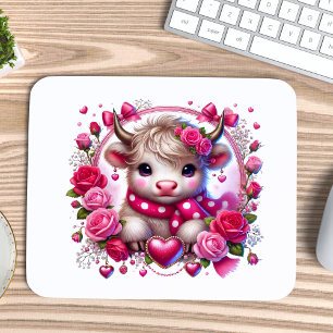 Alfombrilla De Ratón Rosas exuberantes Highland Cow Valentines