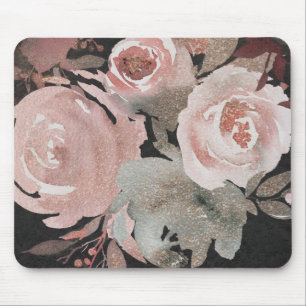Alfombrilla De Ratón Rosas Glitter Rosa Pink Floral Oscura Glam Elegant