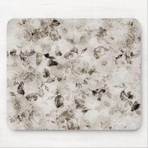Alfombrilla De Ratón Rosas grises blancos elegantes del vintage bohemio