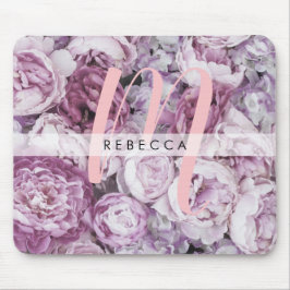 Alfombrilla De Ratón Rosas Peonía Floral Rosa Monograma