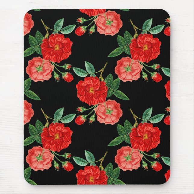 Alfombrilla De Ratón Rosas rojas, fondo negro, (Frente)
