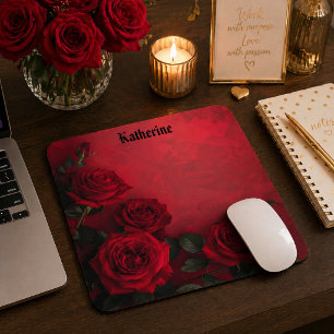 Alfombrilla De Ratón Rosas Rojas Góticas Elegantes con Nombre Personali