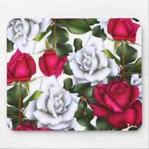 Alfombrilla De Ratón Rosas Rojas y Blancas Estilo Rústico Chic Moderno 