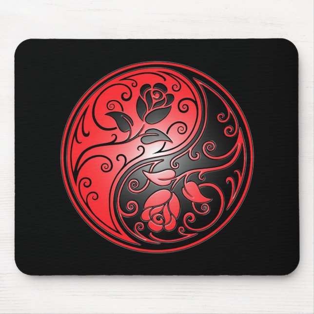 Alfombrilla De Ratón Rosas, rojo y negro de Yin Yang (Frente)