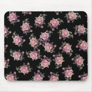 Alfombrilla De Ratón Rosas rosadas patrón floral oscuro shabby chic