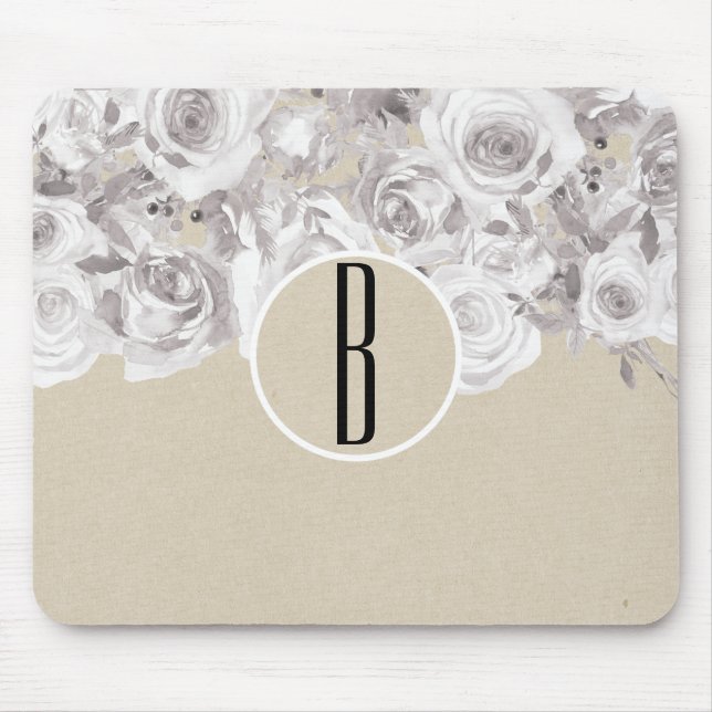 Alfombrilla De Ratón Rosas Rústicas Blancas De Invierno Kraft Chic Desg (Frente)