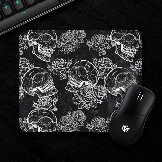Alfombrilla De Ratón Rosas Skulls y Chalk | Funky Gótico Glam Grunge (Subido por el creador)