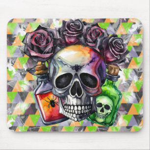 Alfombrilla De Ratón Rosas Y POBLACIONES DE HALLOWEEN SKULL