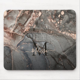 Alfombrilla De Ratón Rose Gold Gray Ink Marble Monogram 