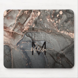 Alfombrilla De Ratón Rose Gold Gray Ink Marble Monogram 