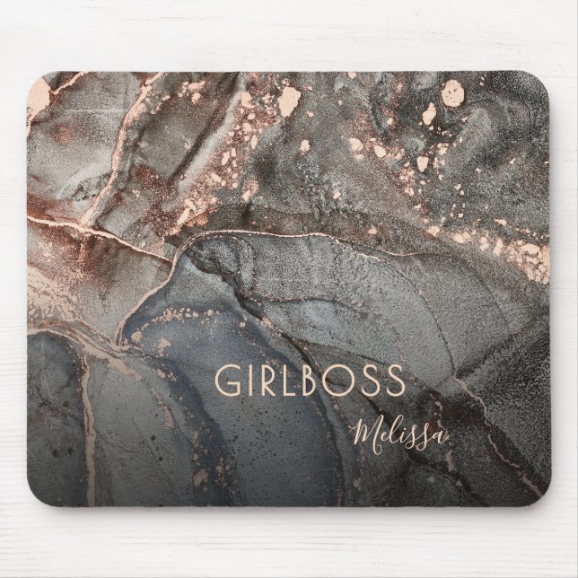Alfombrilla De Ratón Rose Gold Ink Marble | Girlboss Name (Frente)