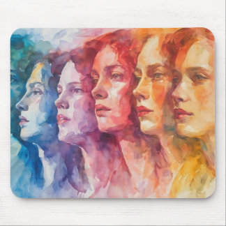 Alfombrilla De Ratón Rostros de las mujeres - Pintura de acuarela